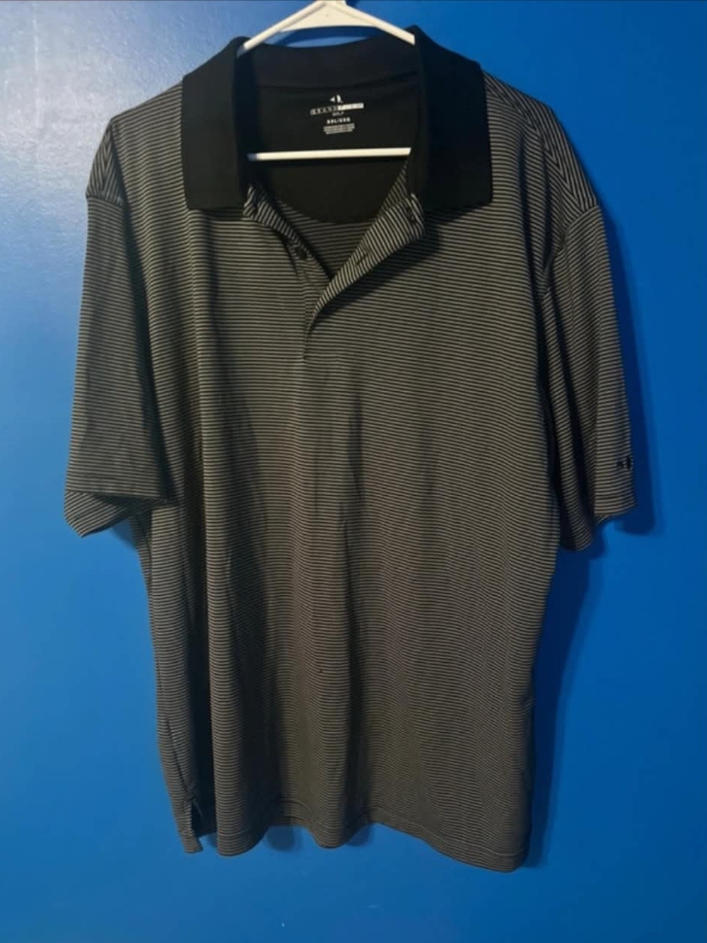 Grand Slam Black Polo with Subtle Gray Micro-Stripes
